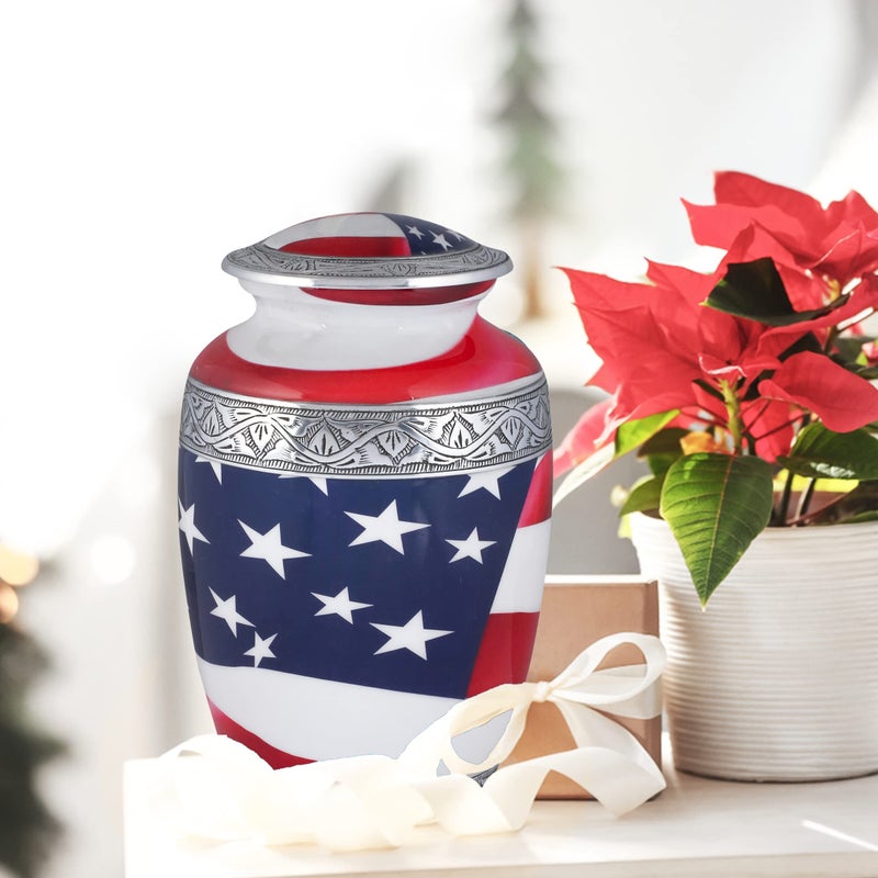 Light & Pro Lightnpro American Flag Hand Engraved Cremation Urn for Adult Human Ashes, Patriotic Memorial for Veterans, First Responders, Patriots, Millitary Heroes and Loved Ones Remains - 10 Inch - Image 5